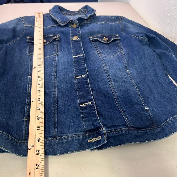 Democracy Denim Jean Jacket Blue Medium Wash Size Large Casual Western Travel - Picture 9 of 11